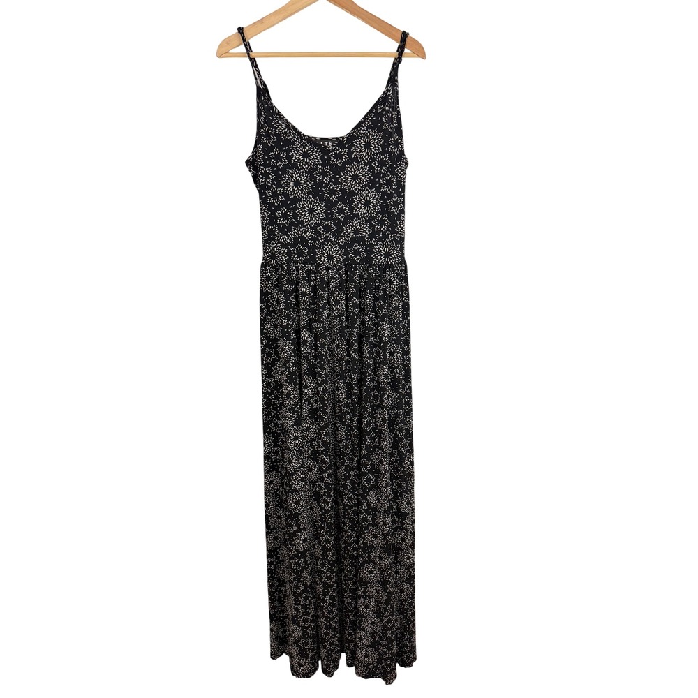 Long Tall Sally LTS Maxi Dress Size 10 Black Floral Spaghetti Strap Sleeveless
